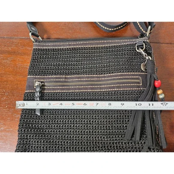 The Sak Crochet Crossbody Bag Women Medium Black Excellent Tassel Charm Zipper - Picture 5 of 7